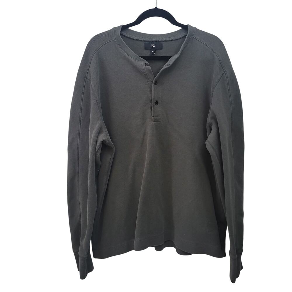 Banana Republic Size XLT Ribbed Olive Green Long Sleeve Henley Classic Casual